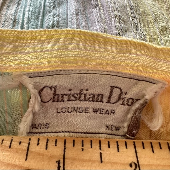 Rare Vintage Christian Dior Rainbow Striped Lounge Dress Tie Bow Neck XS-M - Picture 5 of 9